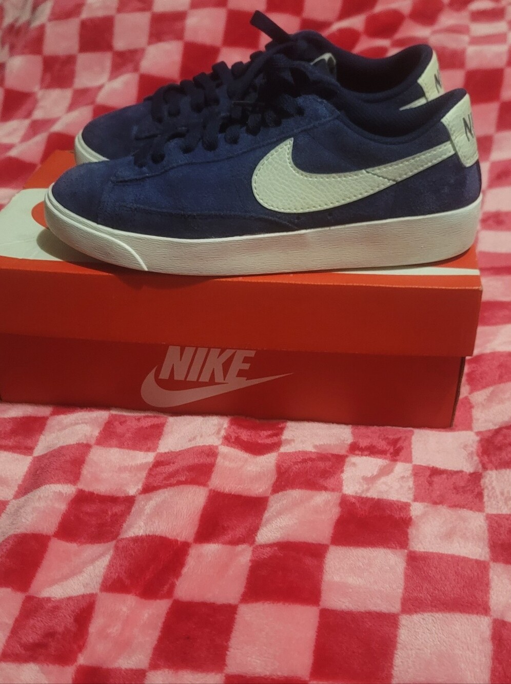 Nike Navy Suede Low-Top Sneakers with White Swoosh